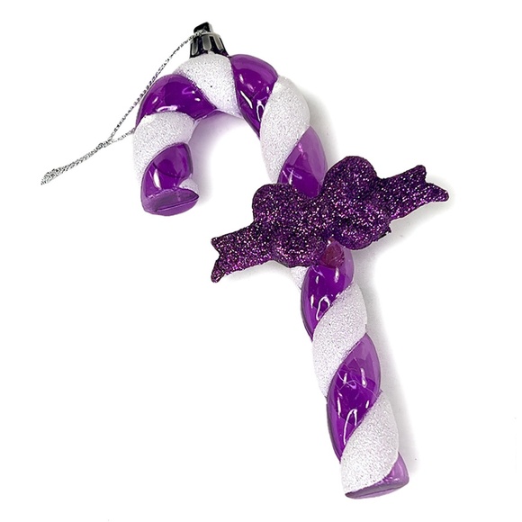 Purple Glittered Striped Candy Cane Ornaments - 5 - Picture 2 of 3